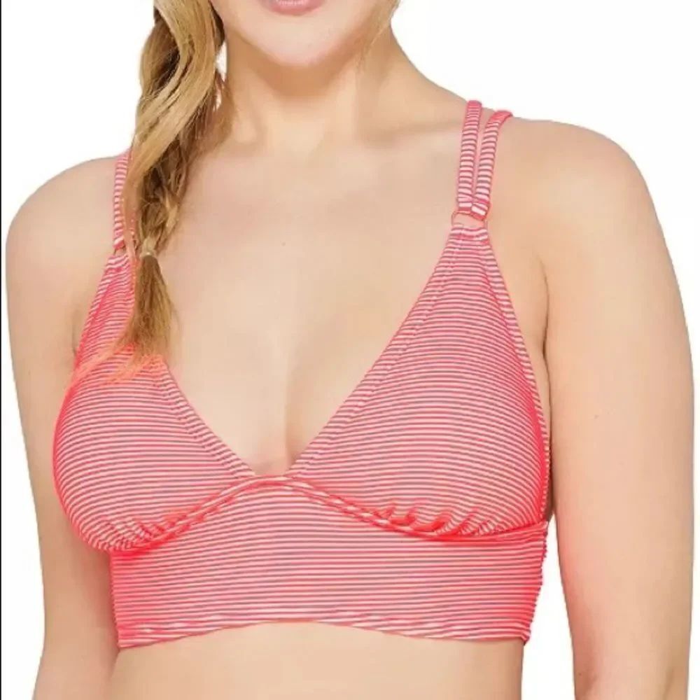 Hula Honey Juniors Rib Illusion Cross-Back Bikini Top Hibiscus Small NWT